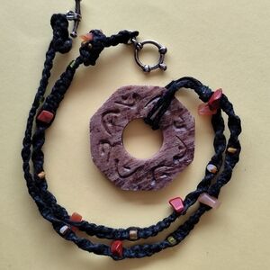 Handcrafted macrame necklace with hexagonal stone pendant